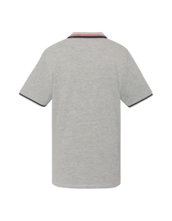 Polo gris chiné avec poche à rabat et liserés tricolores - GRIS CHINÉ