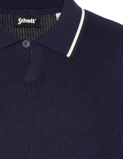 Polo rétro bleu marine maille filet - MARINE