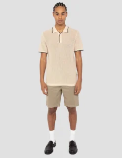 Polo rétro 50's blanc en maille filet - BLANC CASSÉ