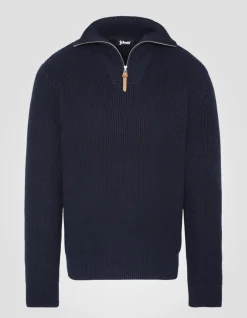 Pull camionneur bleu marine en maille côtelée - MARINE