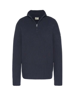 Pull camionneur bleu marine, maille côtelé - MARINE