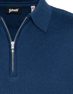 Pull col polo bleu, maille milano - BLEU