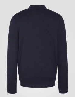 Pull col polo bleu marine en maille fine - MARINE