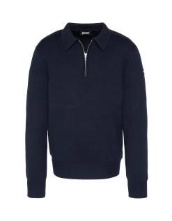 Pull col polo bleu marine, maille milano - MARINE