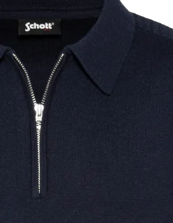 Pull col polo bleu marine, maille milano - MARINE