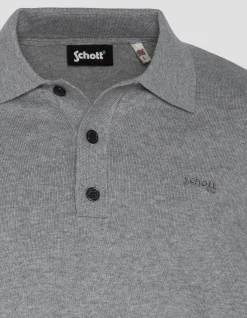Pull col polo gris chiné en maille fine - GRIS CHINÉ