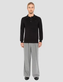 Pull col polo noir en maille fine - NOIR