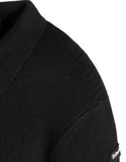 Pull col polo noir, maille milano - NOIR