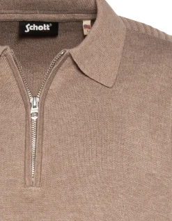 Pull col polo taupe, maille milano - TAUPE