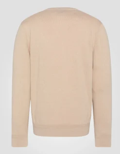 Pull col rond beige clair en maille fine - BEIGE CLAIR