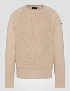 Pull col rond beige clair maille nid d'abeille - BEIGE CLAIR