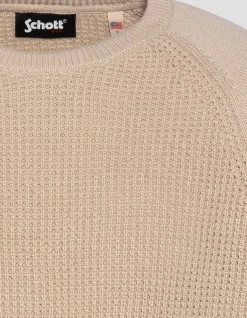 Pull col rond beige clair maille nid d'abeille - BEIGE CLAIR