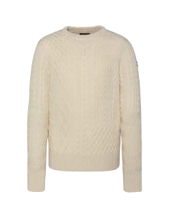 Pull col rond blanc cassé, maille torsadée - BLANC CASSÉ