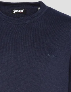Pull col rond bleu marine en maille fine - MARINE
