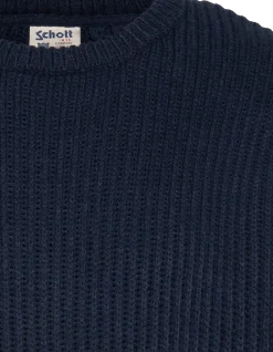 Pull col rond bleu marine, maille côtelé - MARINE