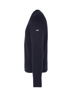 Pull col rond bleu marine, maille fantaisie - MARINE