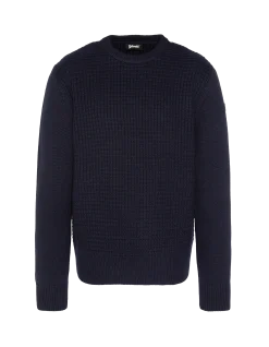Pull col rond bleu marine, maille fantaisie - MARINE