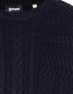 Pull col rond bleu marine, maille torsadée - MARINE