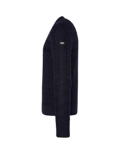 Pull col rond bleu marine, maille torsadée - MARINE