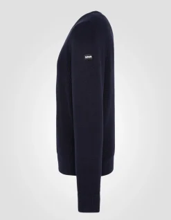 Pull col rond bleu marine maille nid d'abeille - MARINE