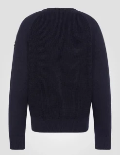 Pull col rond bleu marine maille nid d'abeille - MARINE