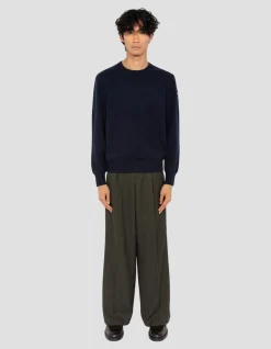 Pull col rond bleu marine, maille milano - MARINE