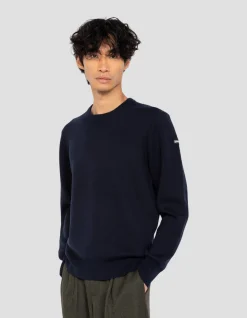 Pull col rond bleu marine, maille milano - MARINE