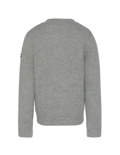 Pull col rond gris chiné, maille côtelé - GRIS CHINÉ