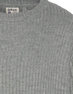 Pull col rond gris chiné, maille côtelé - GRIS CHINÉ