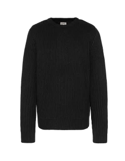 Pull col rond noir, maille côtelé - NOIR