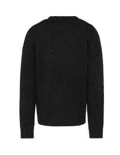 Pull col rond noir, maille côtelé - NOIR