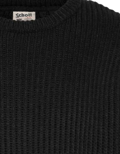 Pull col rond noir, maille côtelé - NOIR