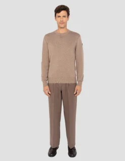 Pull col rond taupe, maille milano - TAUPE