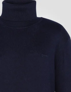 Pull col roulé bleu marine en maille fine - MARINE