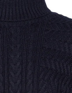Pull col roulé bleu marine, maille torsadée - MARINE
