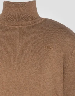 Pull col roulé camel en maille fine - CAMEL
