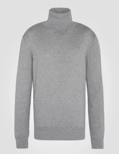 Pull col roulé gris chiné en maille fine - GRIS CHINÉ