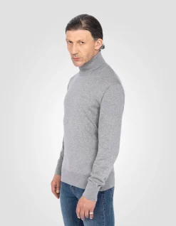 Pull col roulé gris chiné en maille fine - GRIS CHINÉ