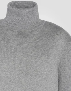 Pull col roulé gris chiné en maille fine - GRIS CHINÉ