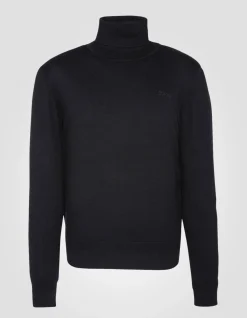 Pull col roulé noir en maille fine - NOIR