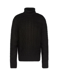 Pull col roulé noir, maille torsadée - NOIR