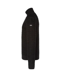 Pull col roulé noir, maille torsadée - NOIR