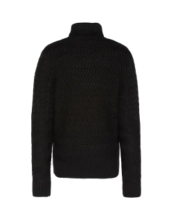 Pull col roulé noir, maille torsadée - NOIR