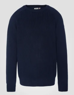Pull côtelé bleu marine à col rond - MARINE