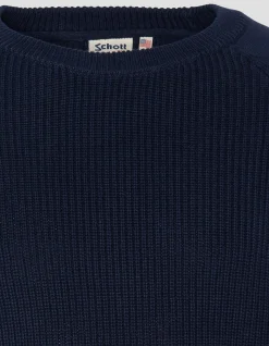 Pull côtelé bleu marine à col rond - MARINE