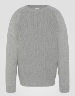 Pull côtelé gris chiné à col rond - GRIS CHINÉ
