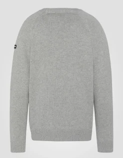 Pull côtelé gris chiné à col rond - GRIS CHINÉ
