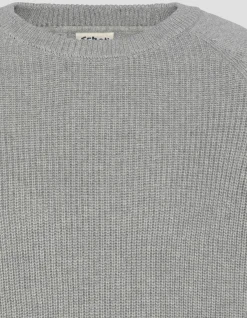 Pull côtelé gris chiné à col rond - GRIS CHINÉ