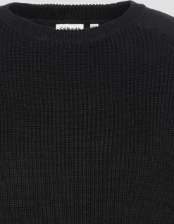 Pull côtelé noir à col rond - NOIR