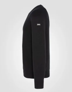 Pull côtelé noir à col rond - NOIR